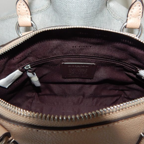 NWT COACH ELISE Pebbled Leather Medium Satchel Top Handle Bag in Light Taupe - Picture 12 of 13